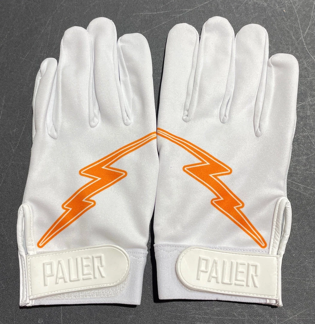 Pauer Sports Pauer Bolt White/Orange Batting Gloves GEAR 3 Pauer Sports Pauer Bolt White/Orange Batting Gloves GEAR